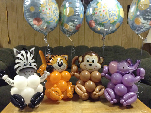Celebratory cute balloon animals for new delivery