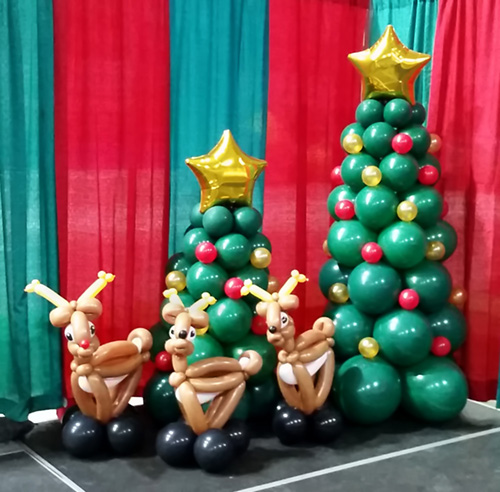 Rudolph and friends with balloon trees